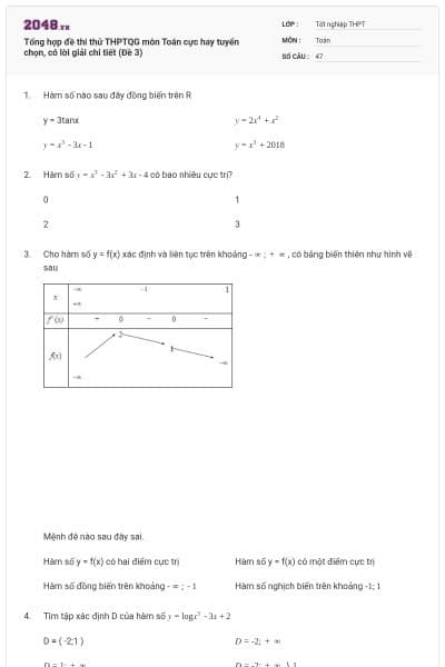 Tổng hợp đề thi thử THPTQG môn Toán cực hay tuyển chọn, có lời giải chi tiết (Đề 3)