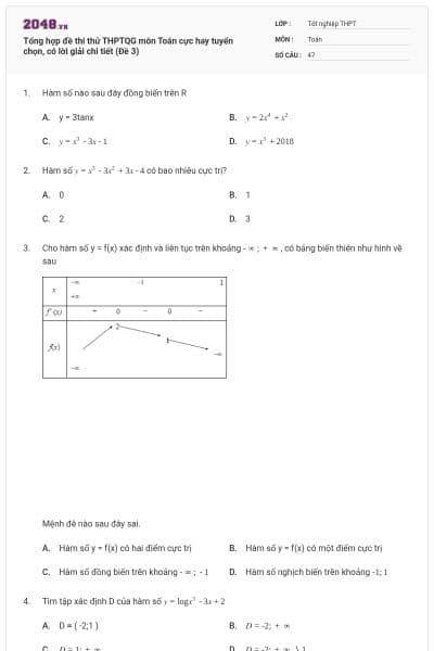 Tổng hợp đề thi thử THPTQG môn Toán cực hay tuyển chọn, có lời giải chi tiết (Đề 3)
