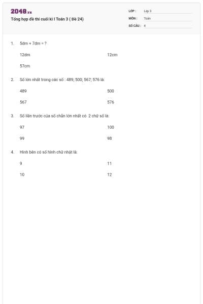 Tổng hợp đề thi cuối kì I Toán 3 ( Đề 24)