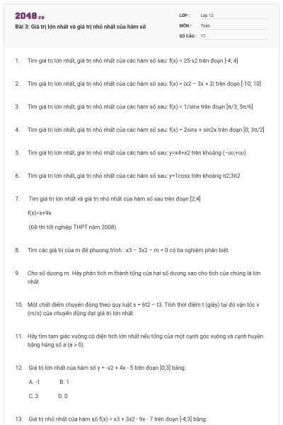 Bài 3: Giá trị lớn nhất và giá trị nhỏ nhất của hàm số