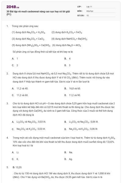 30 Bài tập về muối cacbonnat nâng cao cực hay có lời giải (P1)