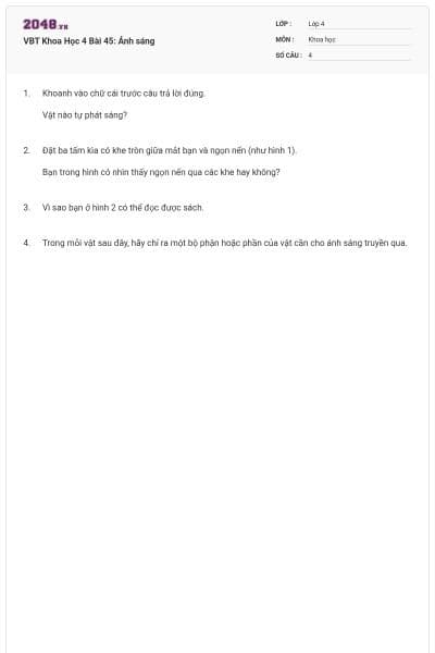 VBT Khoa Học 4 Bài 45: Ánh sáng