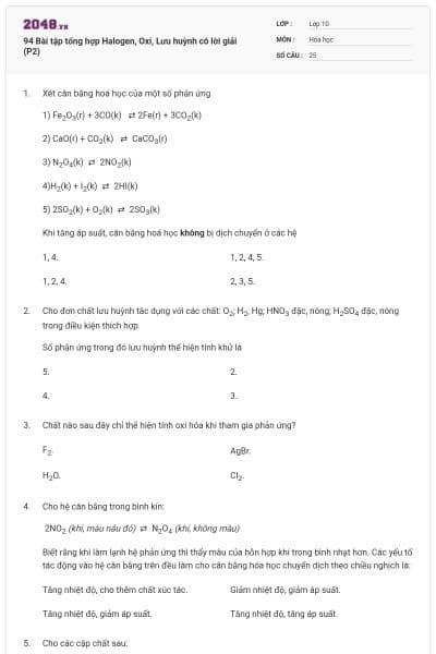 94 Bài tập tổng hợp Halogen, Oxi, Lưu huỳnh có lời giải (P2)