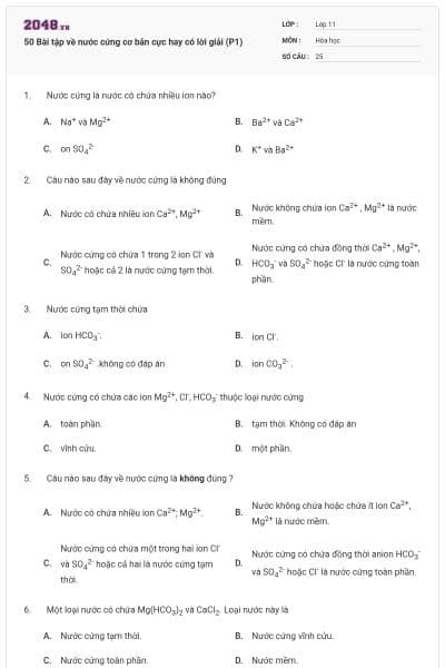 50 Bài tập về nước cứng cơ bản cực hay có lời giải (P1)