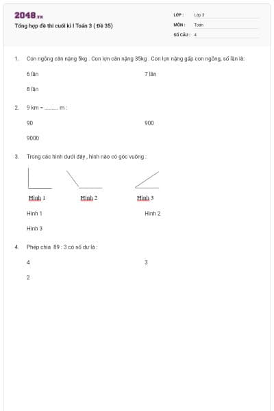 Tổng hợp đề thi cuối kì I Toán 3 ( Đề 35)