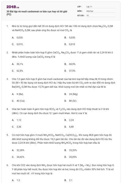 30 Bài tập về muối cacbonnat cơ bản cực hay có lời giải (P2)