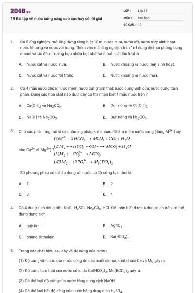 19 Bài tập về nước cứng nâng cao cực hay có lời giải