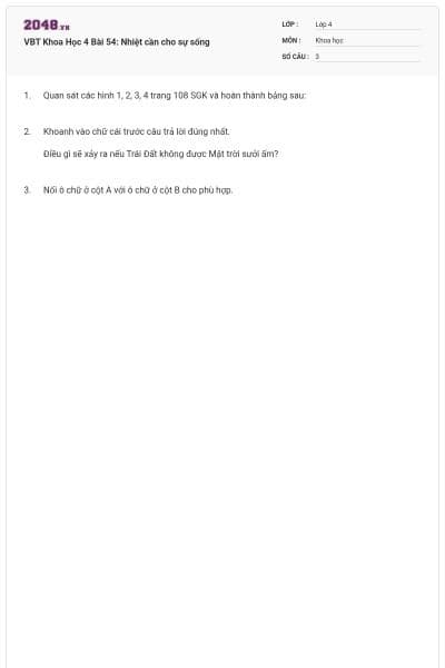 VBT Khoa Học 4 Bài 54: Nhiệt cần cho sự sống