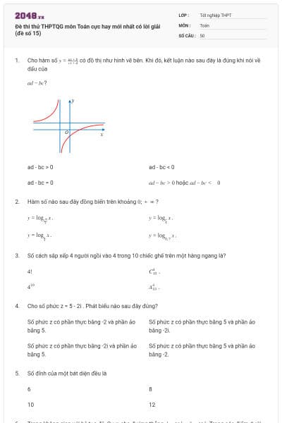 Đè thi thử THPTQG môn Toán cực hay mới nhất có lời giải (đề số 15)