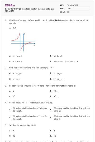 Đè thi thử THPTQG môn Toán cực hay mới nhất có lời giải (đề số 15)