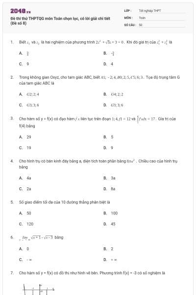 Đề thi thử THPTQG môn Toán chọn lọc, có lời giải chi tiết (Đề số 8)