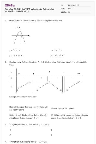 Tổng hợp 20 đề thi thử THPT quốc gia môn Toán cực hay có lời giải chi tiết (Đề số 19)