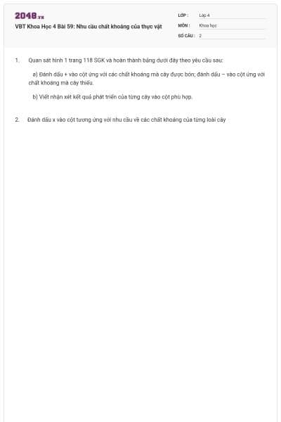 VBT Khoa Học 4 Bài 59: Nhu cầu chất khoáng của thực vật