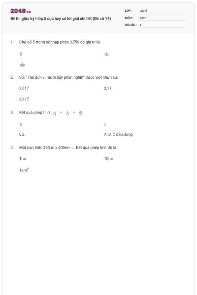 Đề thi giữa kỳ I lớp 5 cực hay có lời giải chi tiết (Đề số 14)