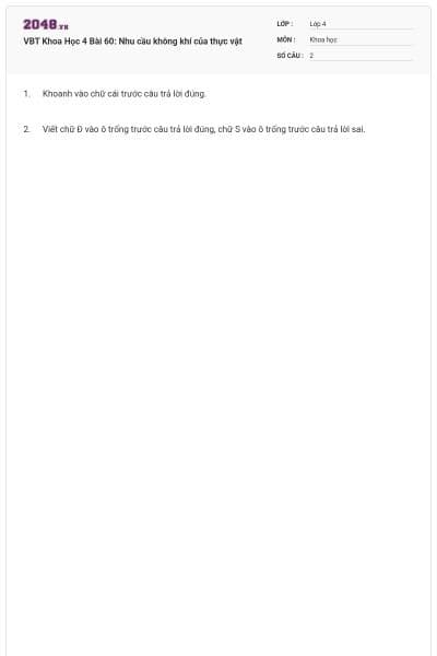 VBT Khoa Học 4 Bài 60: Nhu cầu không khí của thực vật