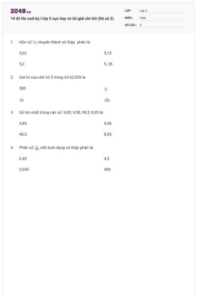 10 đề thi cuối kỳ I lớp 5 cực hay có lời giải chi tiết (Đề số 2)