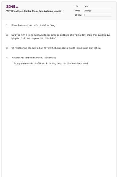 VBT Khoa Học 4 Bài 66: Chuỗi thức ăn trong tự nhiên