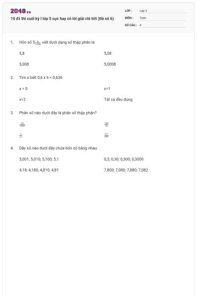 10 đề thi cuối kỳ I lớp 5 cực hay có lời giải chi tiết (Đề số 6)