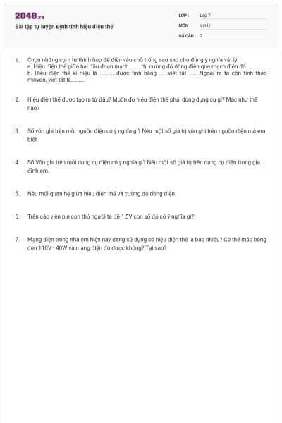 Bài tập tự luyện Định tính hiệu điện thế