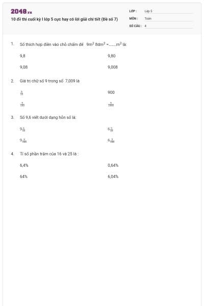 10 đề thi cuối kỳ I lớp 5 cực hay có lời giải chi tiết (Đề số 7)