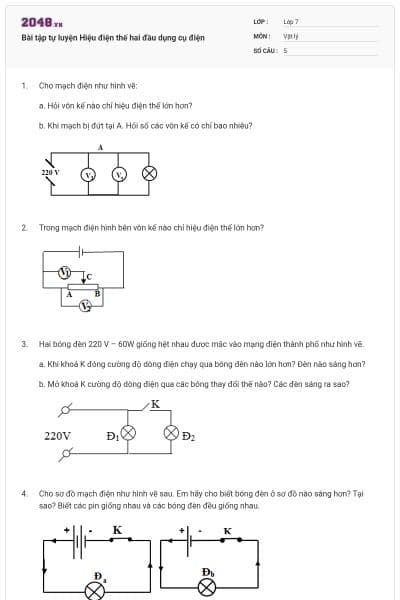Bài tập tự luyện Hiệu điện thế hai đầu dụng cụ điện
