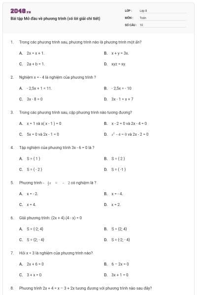 Bài tập Mở đầu về phương trình (có lời giải chi tiết)