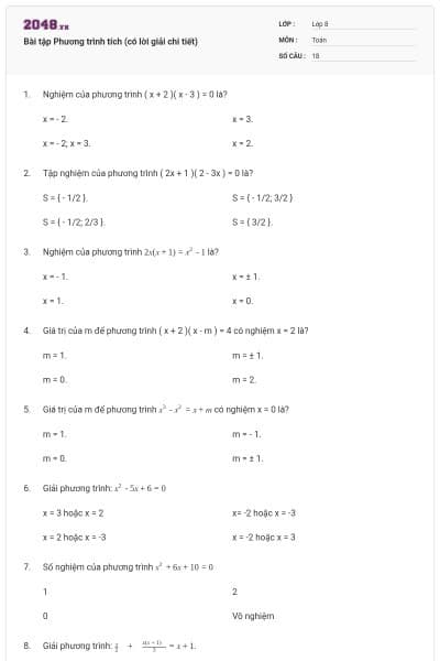 Bài tập Phương trình tích (có lời giải chi tiết)