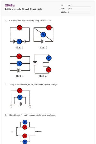 Bài tập tự luyện Sơ đồ mạch điện có vôn kế