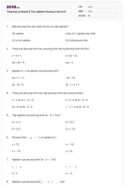 Tổng hợp Lý thuyết & Trắc nghiệm Chương 3 Đại số 8
