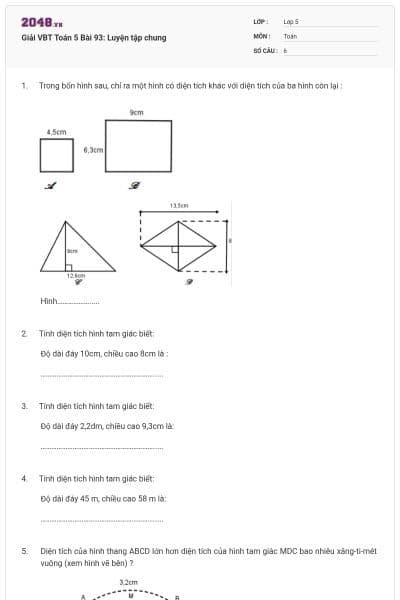 Giải VBT Toán 5 Bài 93: Luyện tập chung