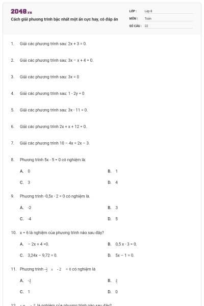 Cách giải phương trình bậc nhất một ẩn cực hay, có đáp án