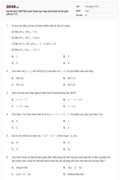 Đè thi thử THPTQG môn Toán cực hay mới nhất có lời giải (đề số 17)