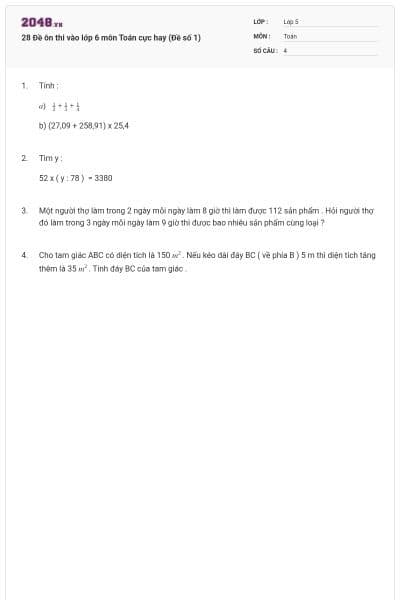 28 Đề ôn thi vào lớp 6 môn Toán cực hay (Đề số 1)