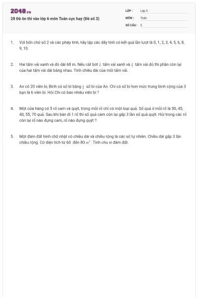 28 Đề ôn thi vào lớp 6 môn Toán cực hay (Đề số 3)