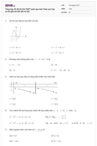 Tổng hợp 20 đề thi thử THPT quốc gia môn Toán cực hay có lời giải chi tiết (Đề số 20)