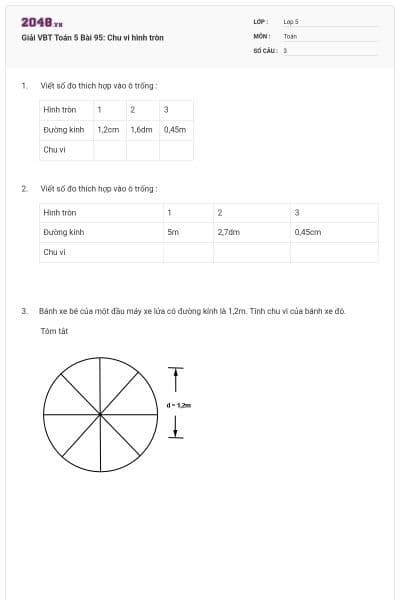 Giải VBT Toán 5 Bài 95: Chu vi hình tròn