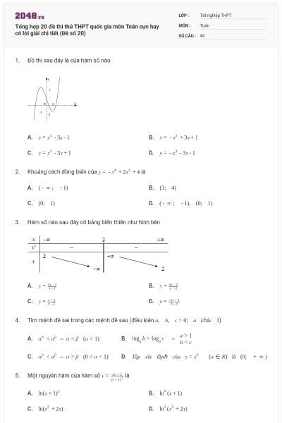 Tổng hợp 20 đề thi thử THPT quốc gia môn Toán cực hay có lời giải chi tiết (Đề số 20)
