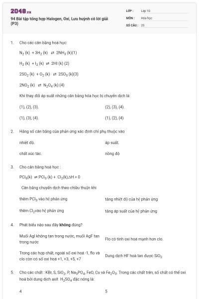 94 Bài tập tổng hợp Halogen, Oxi, Lưu huỳnh có lời giải (P3)
