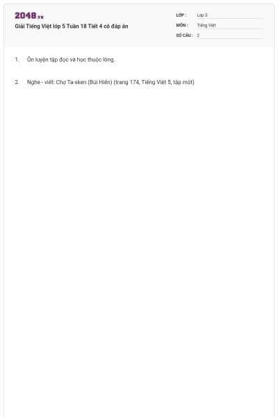 Giải Tiếng Việt lớp 5 Tuần 18 Tiết 4 có đáp án