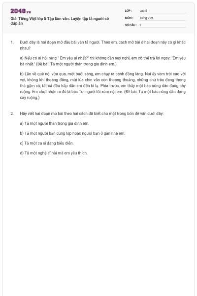 Giải Tiếng Việt lớp 5 Tập làm văn: Luyện tập tả người có đáp án