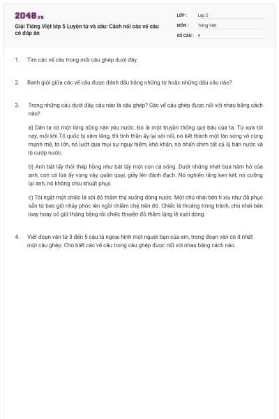 Giải Tiếng Việt lớp 5 Luyện từ và câu: Cách nối các vế câu có đáp án