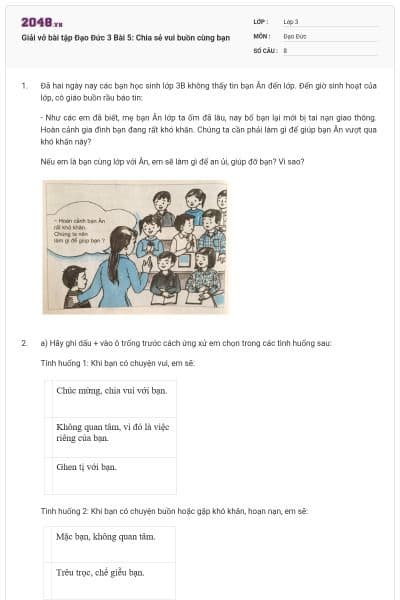 Giải vở bài tập Đạo Đức 3 Bài 5: Chia sẻ vui buồn cùng bạn