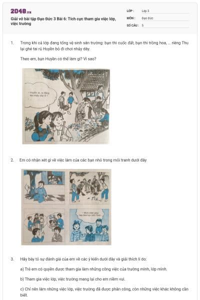 Giải vở bài tập Đạo Đức 3 Bài 6: Tích cực tham gia việc lớp, việc trường