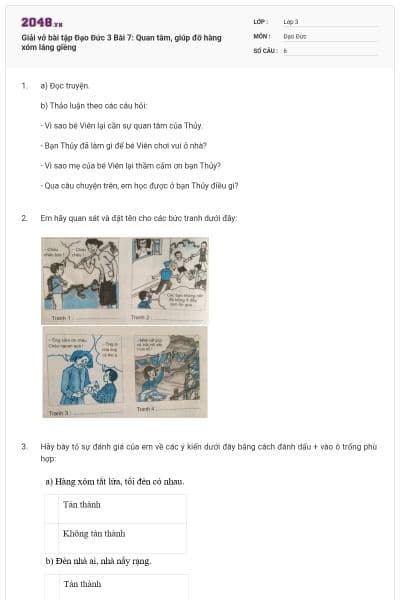 Giải vở bài tập Đạo Đức 3 Bài 7: Quan tâm, giúp đỡ hàng xóm láng giềng