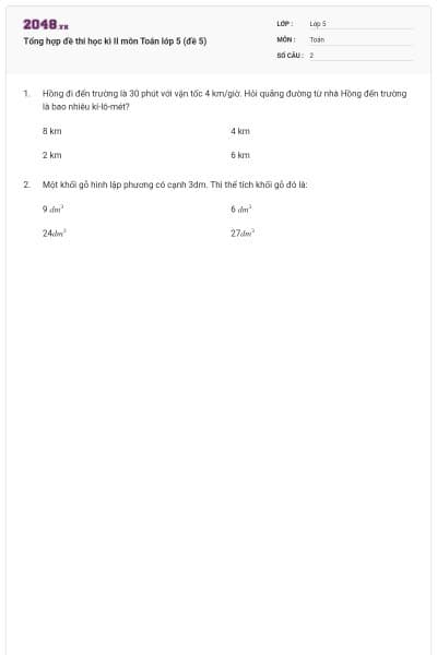 Tổng hợp đề thi học kì II môn Toán lớp 5 (đề 5)