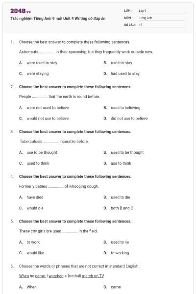Trắc nghiệm Tiếng Anh 9 mới Unit 4 Writing có đáp án
