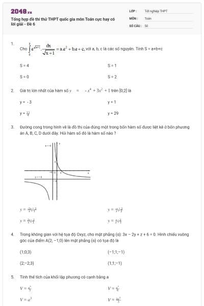 Tổng hợp đề thi thử THPT quốc gia môn Toán cực hay có lời giải - Đề 6