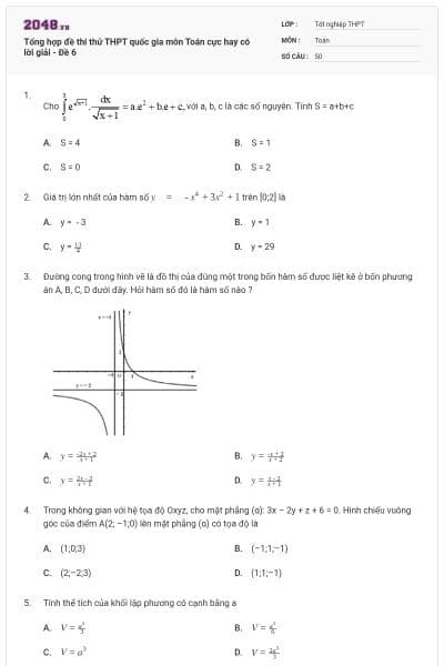 Tổng hợp đề thi thử THPT quốc gia môn Toán cực hay có lời giải - Đề 6
