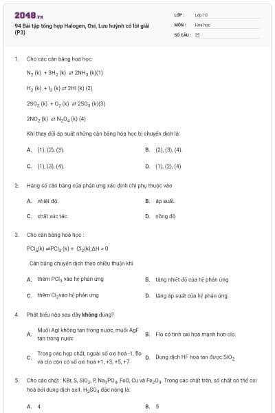 94 Bài tập tổng hợp Halogen, Oxi, Lưu huỳnh có lời giải (P3)