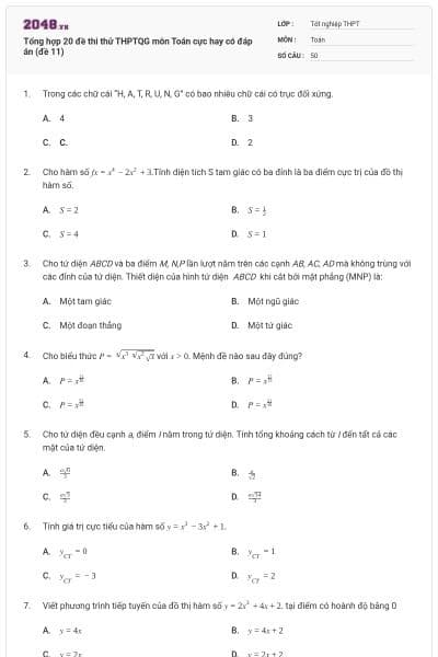 Tổng hợp 20 đề thi thử THPTQG môn Toán cực hay có đáp án (đề 11)